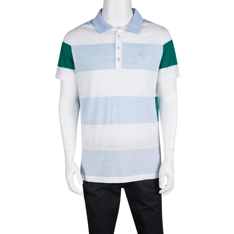 Pre Owned Burberry Brit Tricolor Contrast Striped  Short Sleeve Polo T-Shirt  L