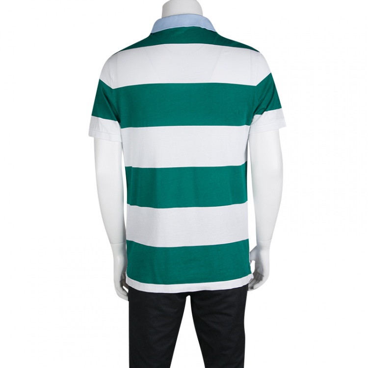 Pre Owned Burberry Brit Tricolor Contrast Striped  Short Sleeve Polo T-Shirt  L