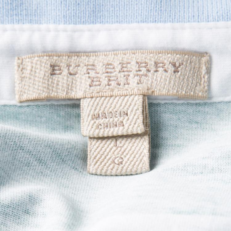 Pre Owned Burberry Brit Tricolor Contrast Striped  Short Sleeve Polo T-Shirt  L