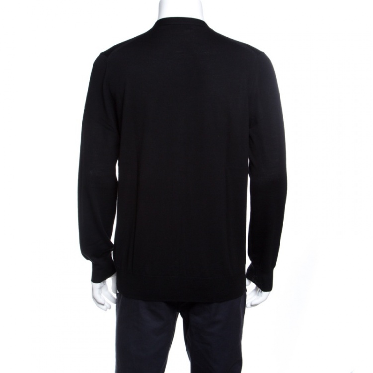 مملوكة مسبقًا Burberry London Black Merino Wool Long Sleeve Button Front Cardigan L