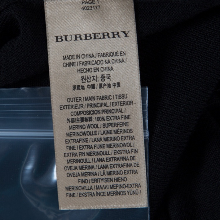 مملوكة مسبقًا Burberry London Black Merino Wool Long Sleeve Button Front Cardigan L