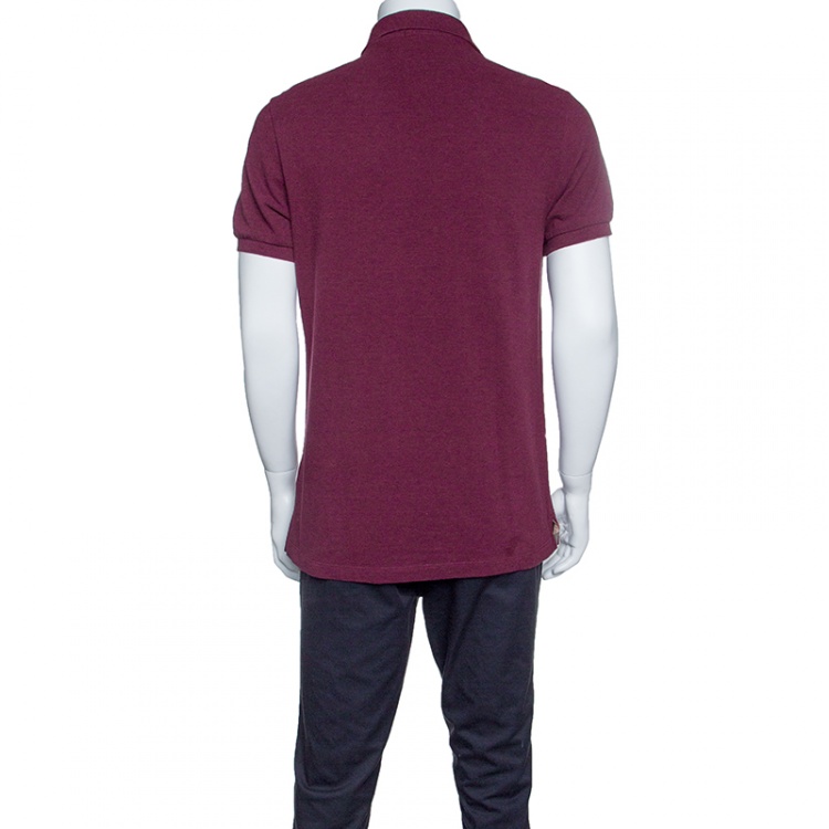 Pre Owned Burberry Brit Burgundy Honeycomb Knit Novacheck Placket Detail Polo T-Shirt L