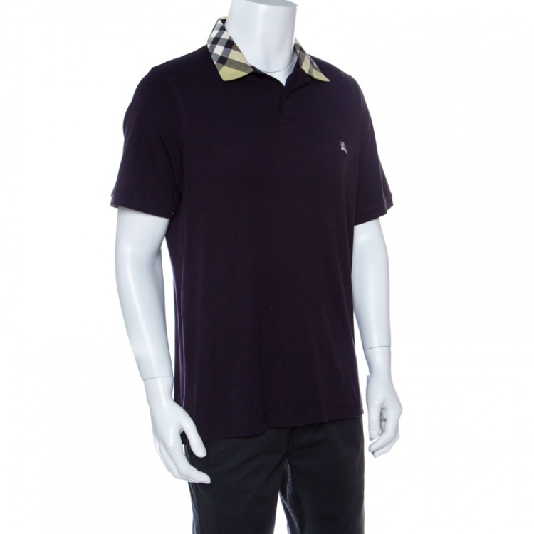 Burberry Navy Cotton Novacheck Collar Detail Polo T-Shirt XL |