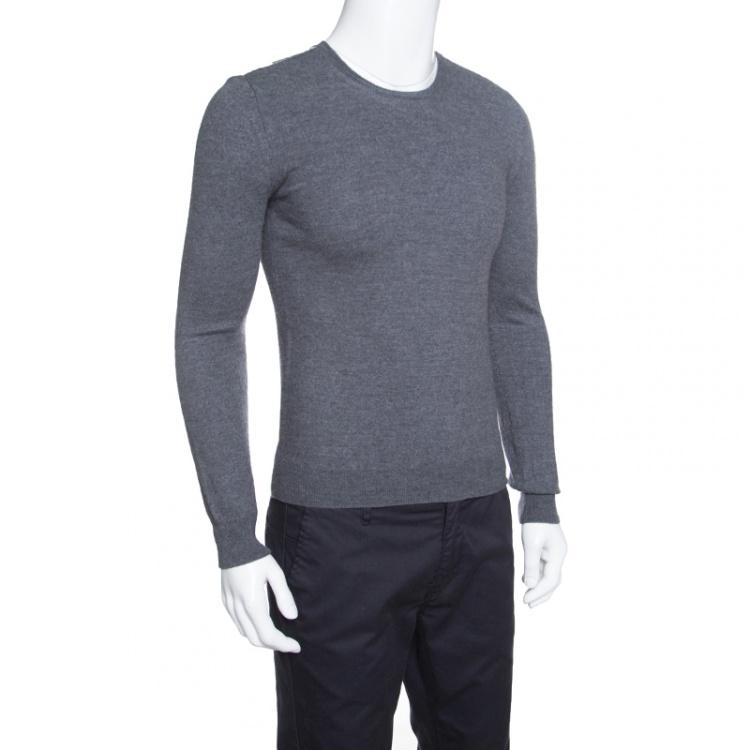 مملوكة مسبقًا Burberry Brit Grey Merino Wool Novacheck Shoulder Detail Sweater M