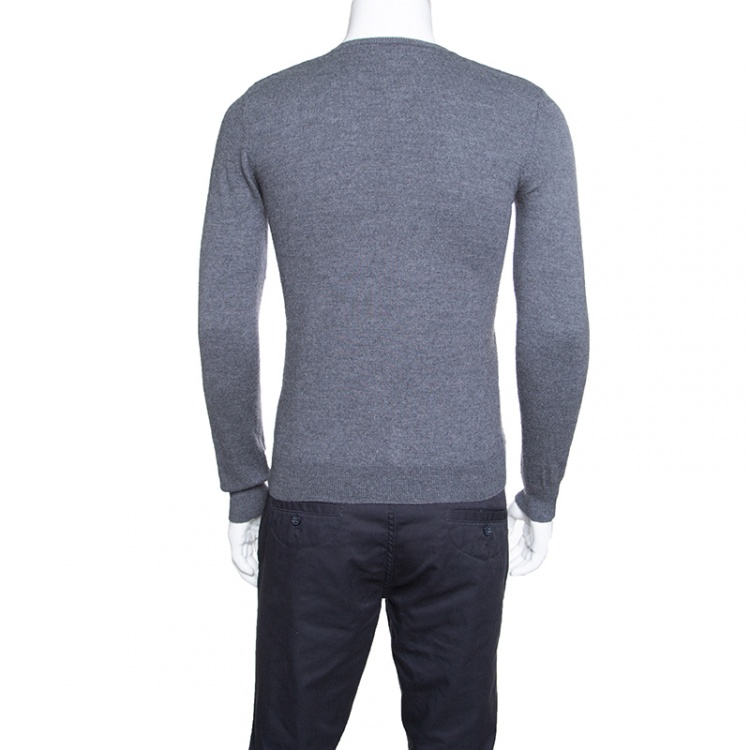 مملوكة مسبقًا Burberry Brit Grey Merino Wool Novacheck Shoulder Detail Sweater M