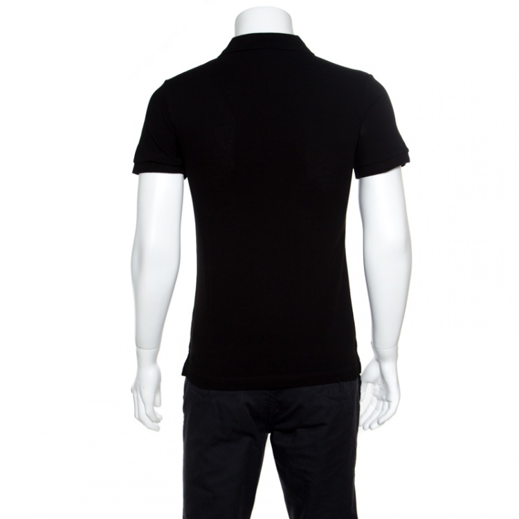 Pre Owned Burberry Brit Black Logo Embroidered Nova Check Trim Detail Polo T-Shirt XS
