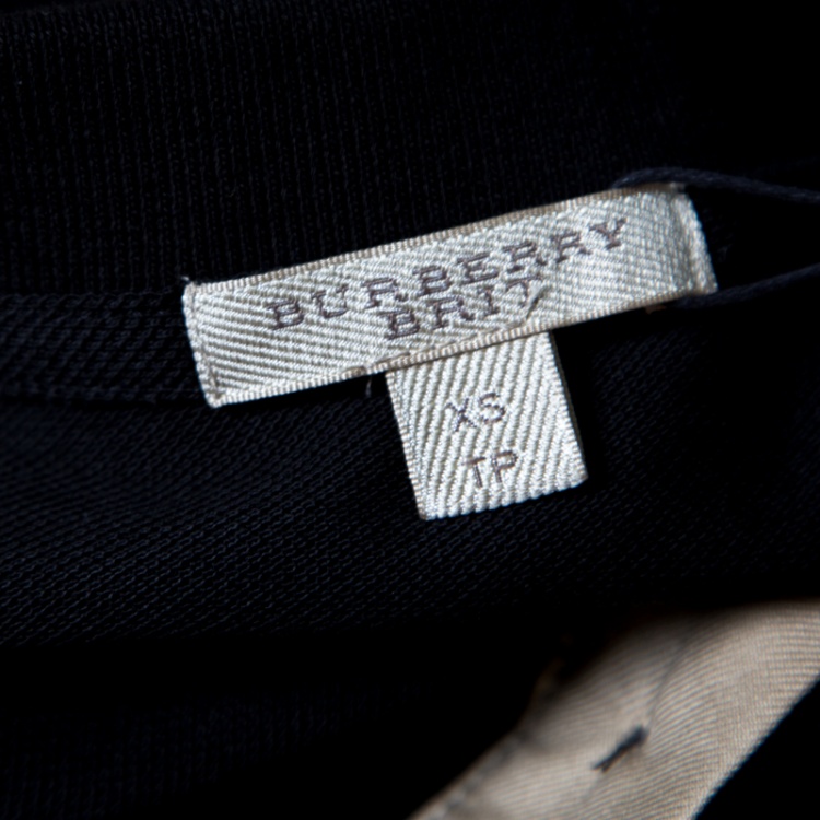 Pre Owned Burberry Brit Black Logo Embroidered Nova Check Trim Detail Polo T-Shirt XS