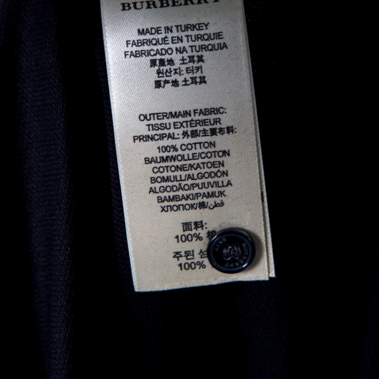 Pre Owned Burberry Brit Black Logo Embroidered Nova Check Trim Detail Polo T-Shirt XS