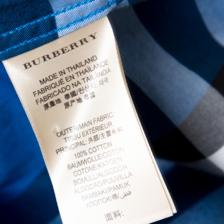 Pre Owned Burberry Brit Blue Checked Cotton Long Sleeve Button Down Shirt M