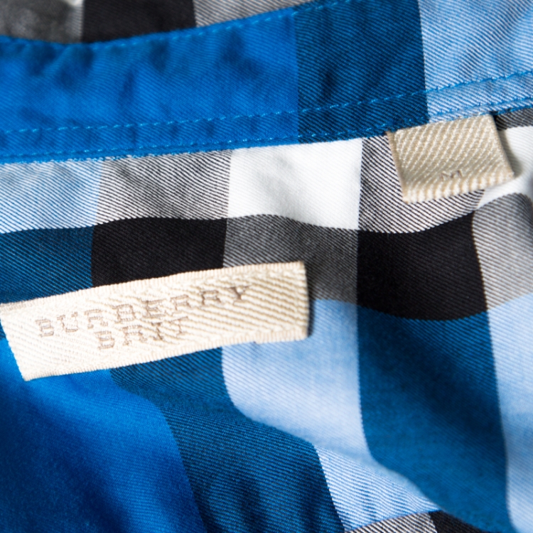 Pre Owned Burberry Brit Blue Checked Cotton Long Sleeve Button Down Shirt M