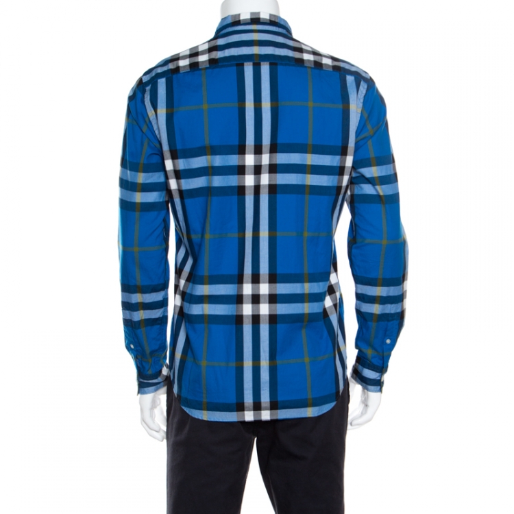 Pre Owned Burberry Brit Blue Checked Cotton Long Sleeve Button Down Shirt M