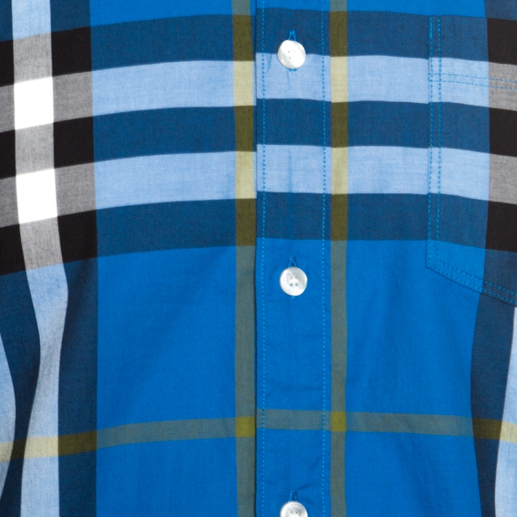 Pre Owned Burberry Brit Blue Checked Cotton Long Sleeve Button Down Shirt M