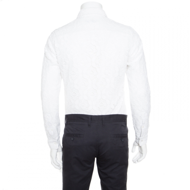Pre Owned Burberry Prorsum White Floral Lace Button Front Long Sleeve Shirt S