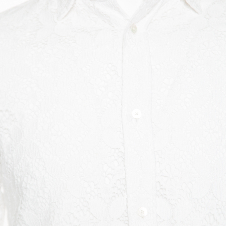 Pre Owned Burberry Prorsum White Floral Lace Button Front Long Sleeve Shirt S