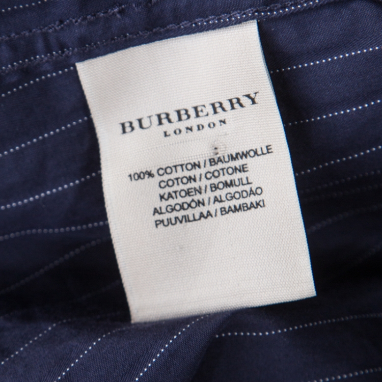 Pre Owned Burberry London Navy Blue Pinstriped Cotton Long Sleeve Button Front Shirt S
