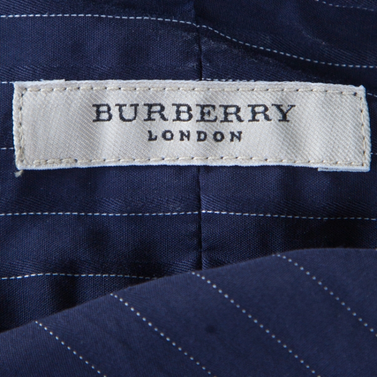 Pre Owned Burberry London Navy Blue Pinstriped Cotton Long Sleeve Button Front Shirt S