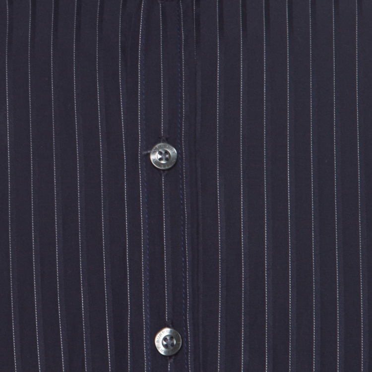 Pre Owned Burberry London Navy Blue Pinstriped Cotton Long Sleeve Button Front Shirt S