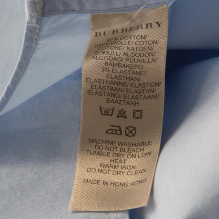 Pre Owned Burberry Brit Sky Blue Cotton Stretch Logo Embroidered Button Down Shirt S