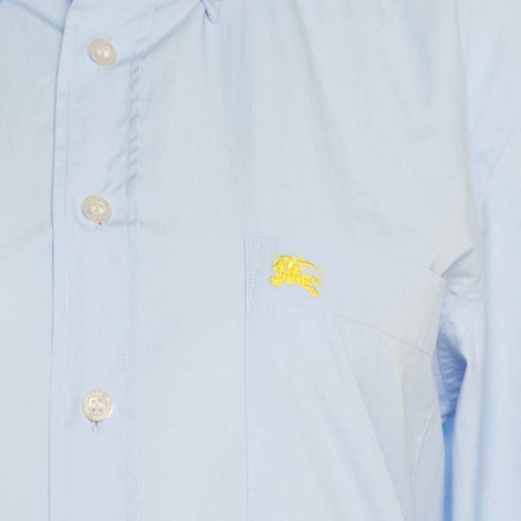 Pre Owned Burberry Brit Sky Blue Cotton Stretch Logo Embroidered Button Down Shirt S