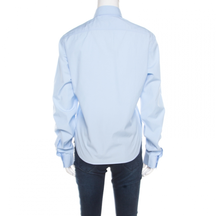 Pre Owned Burberry Brit Sky Blue Cotton Stretch Logo Embroidered Button Down Shirt S