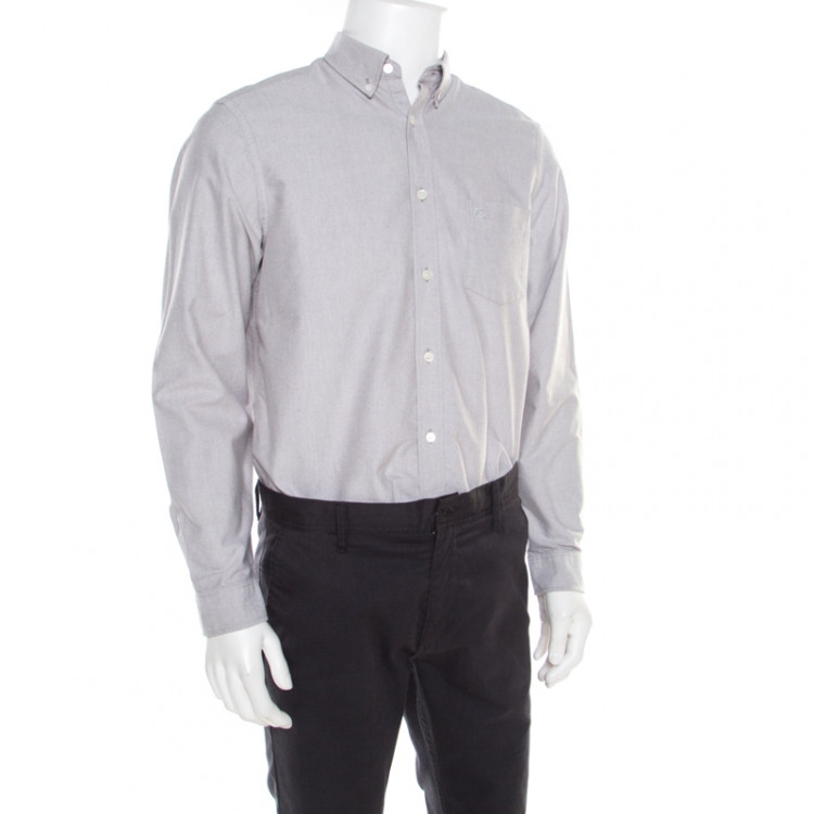 Pre Owned Burberry Brit Grey Cotton Logo Embroidered Long Sleeve Reagan Shirt L