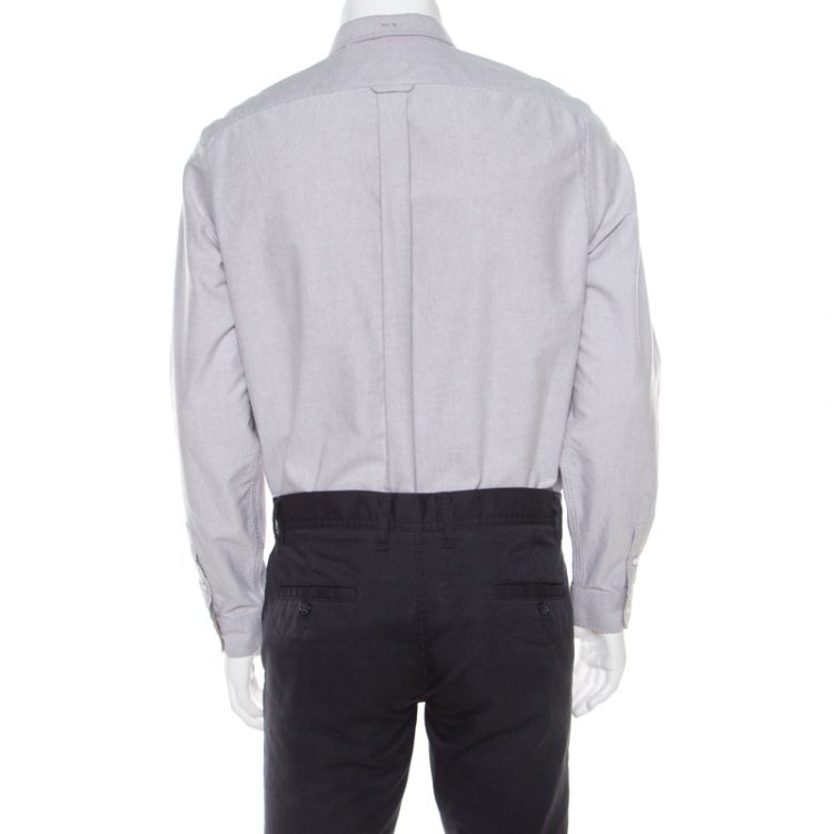 Pre Owned Burberry Brit Grey Cotton Logo Embroidered Long Sleeve Reagan Shirt L