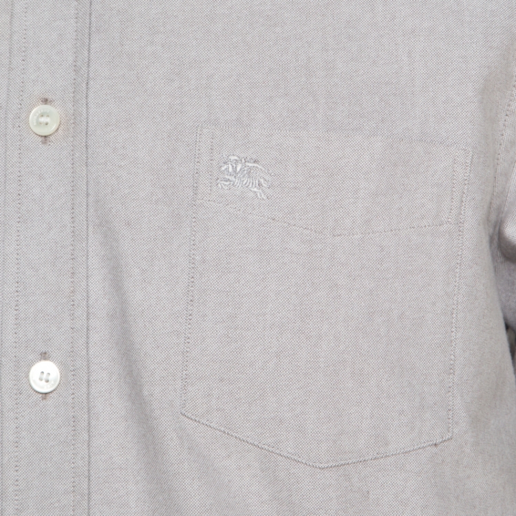 Pre Owned Burberry Brit Grey Cotton Logo Embroidered Long Sleeve Reagan Shirt L