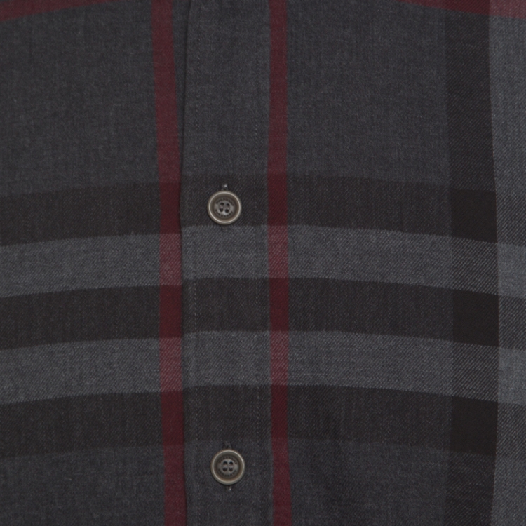 Pre Owned Burberry London Grey Checked Cotton Flannel Long Sleeve Button Front Shirt M