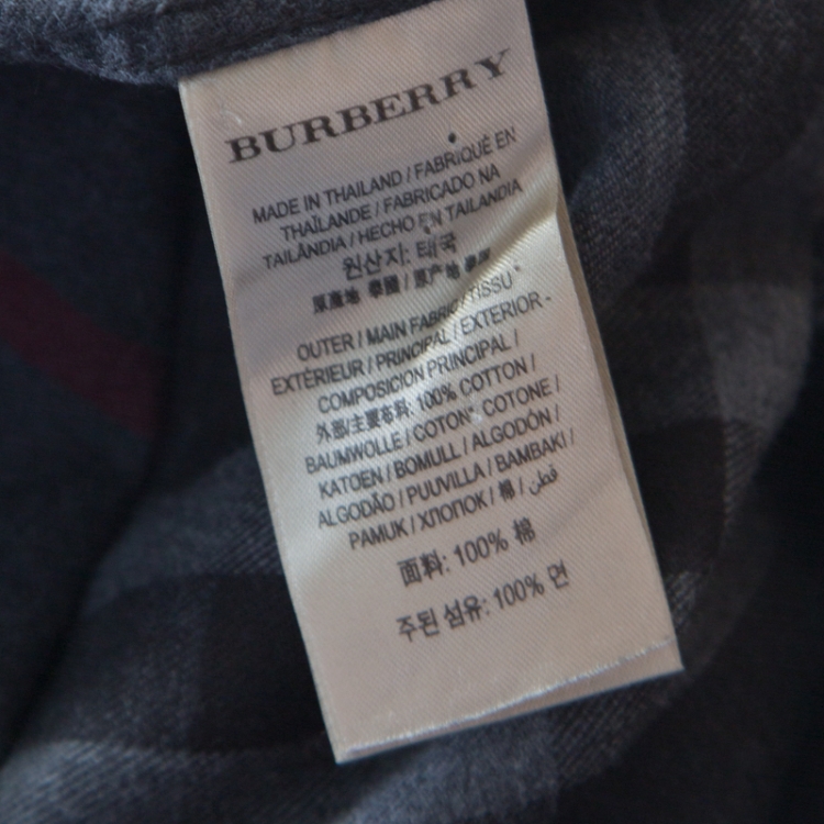 Pre Owned Burberry London Grey Checked Cotton Flannel Long Sleeve Button Front Shirt M