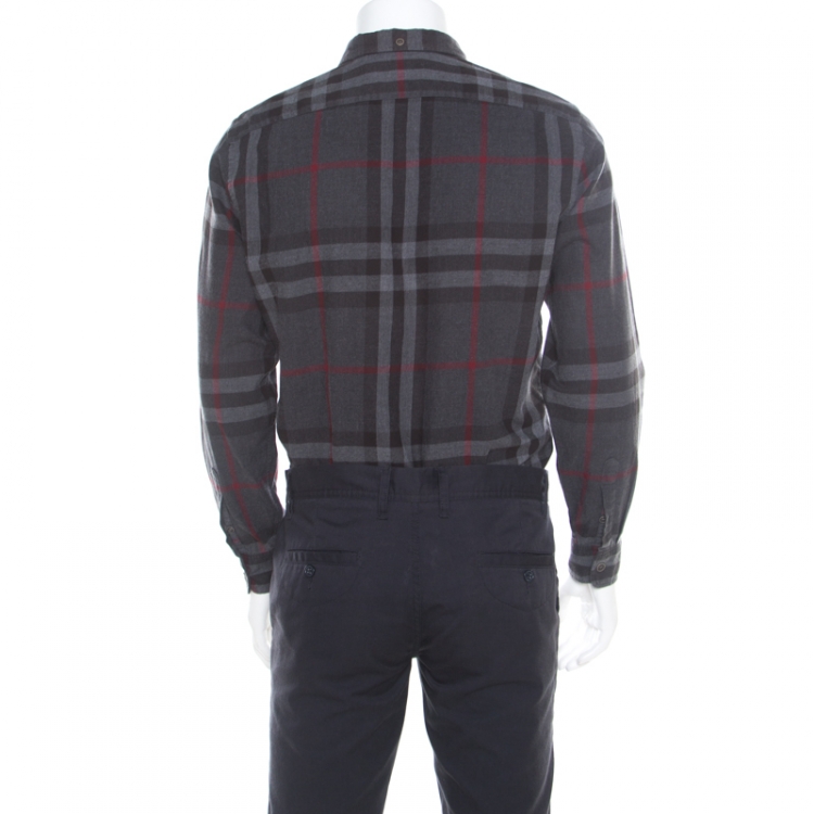 Pre Owned Burberry London Grey Checked Cotton Flannel Long Sleeve Button Front Shirt M