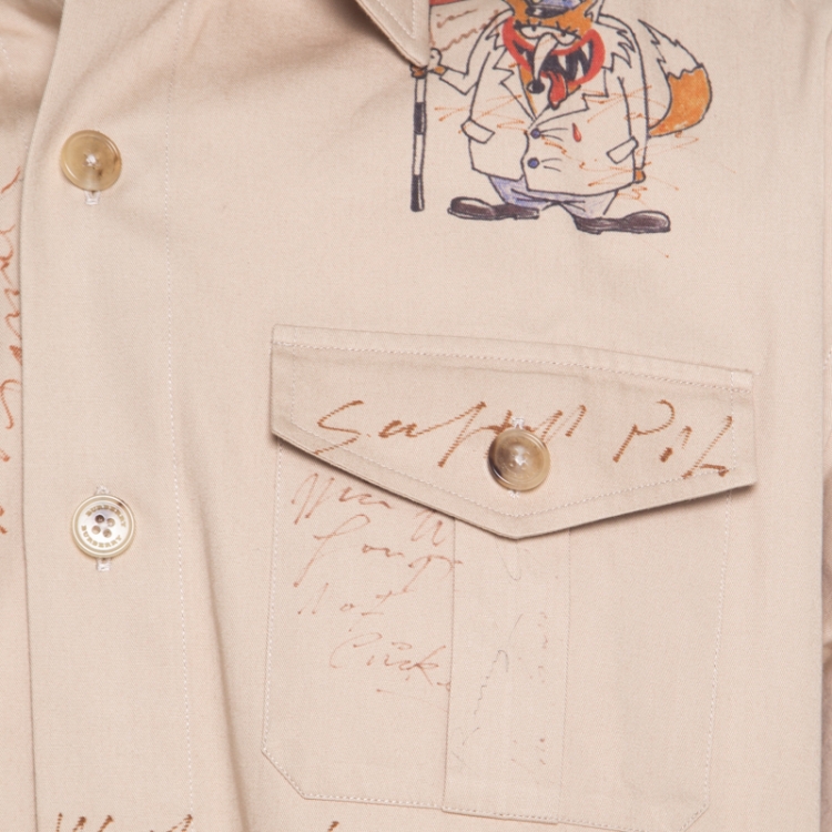 Pre Owned Burberry Sand Brown Sketch Printed Cotton Batson Army Shirt XXL
