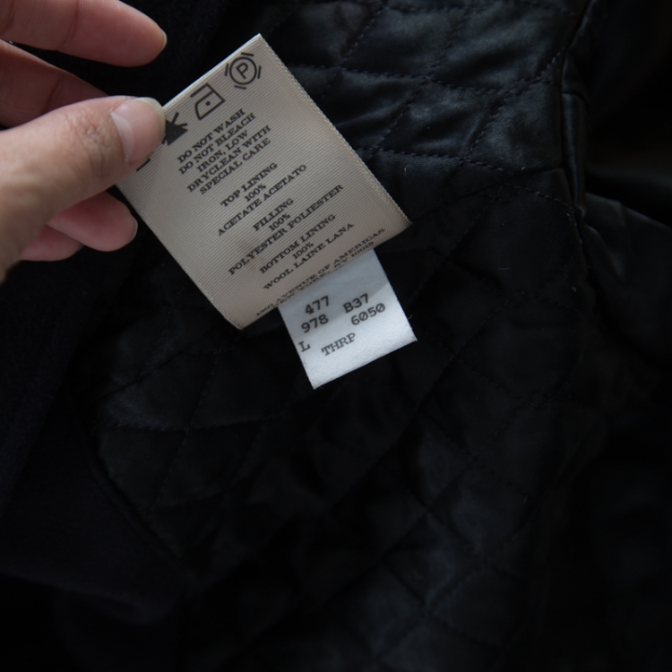 مملوكة مسبقًا Burberry London Navy Blue Wool and Cashmere Zip Front Coat L
