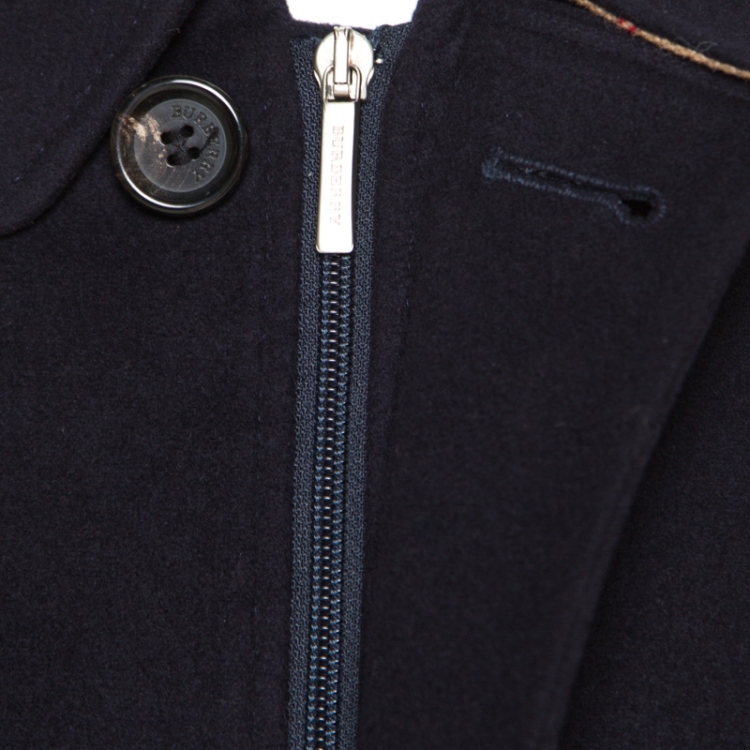 مملوكة مسبقًا Burberry London Navy Blue Wool and Cashmere Zip Front Coat L
