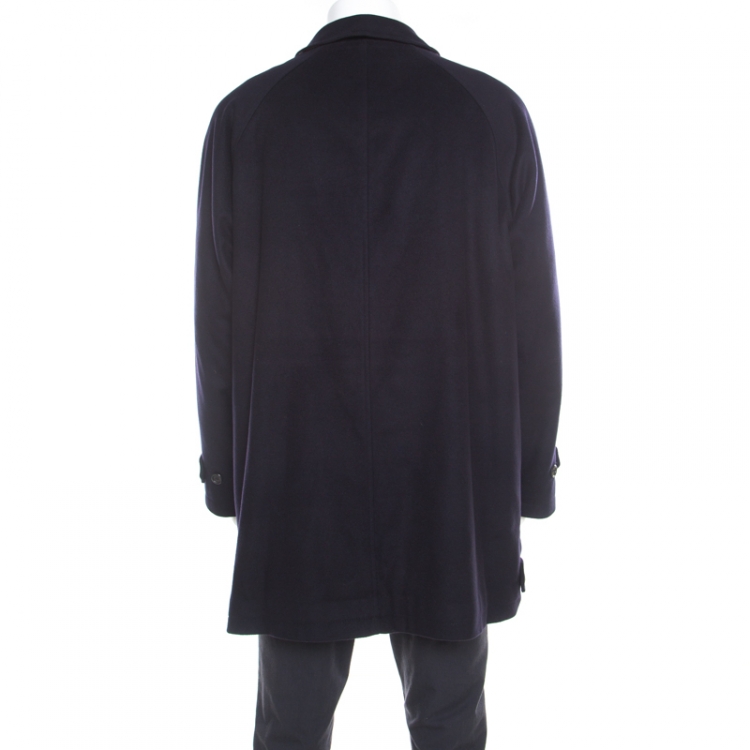 مملوكة مسبقًا Burberry London Navy Blue Wool and Cashmere Zip Front Coat L