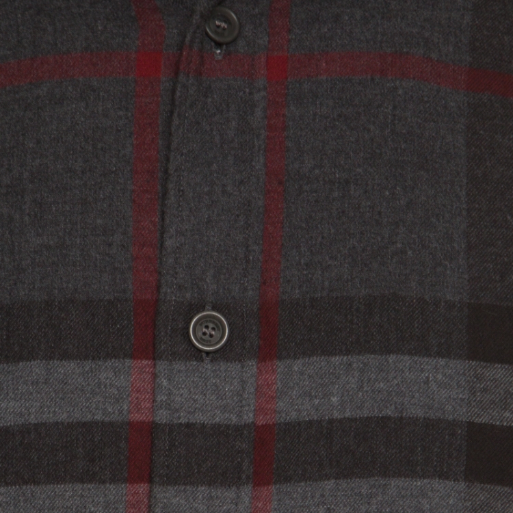 Pre Owned Burberry Brit Grey and Red Checked Cotton Flannel Long Sleeve Shirt XL