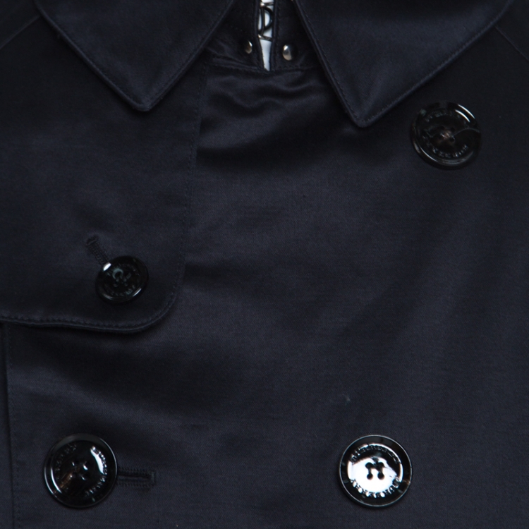 Pre Owned Burberry Prorsum Navy Blue Cotton Double Breasted Belted Trench Coat M