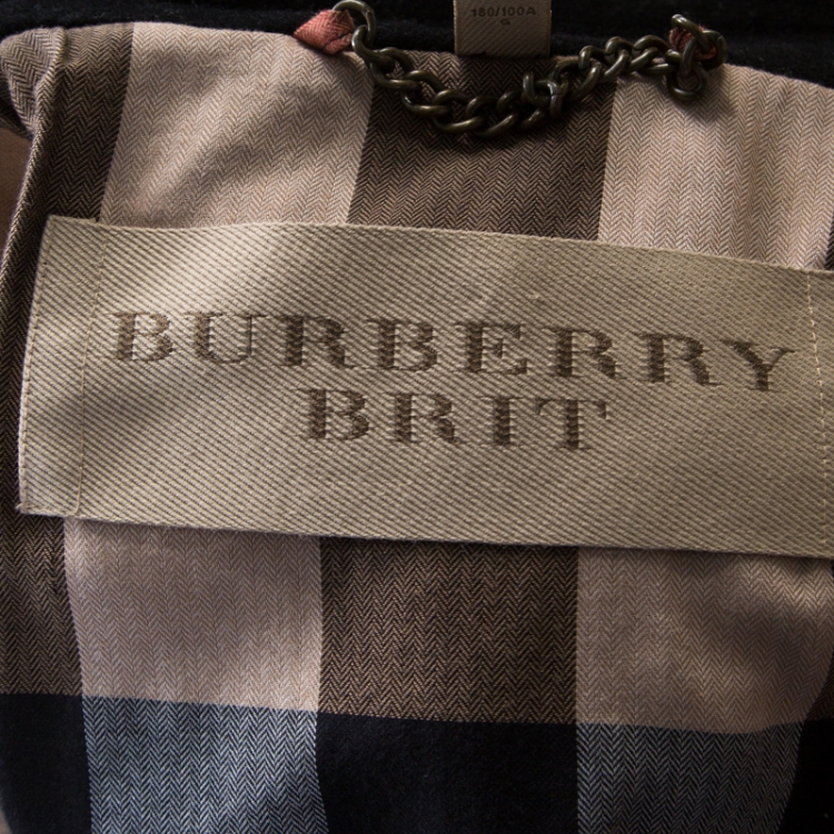 Pre Owned Burberry Brit Black Wool Eckford Double Breasted Coat L