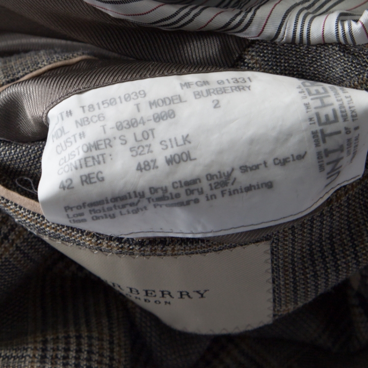Pre Owned Burberry Grey Houndstooth Patterned Silk and Wool Regular Fit Blazer XL