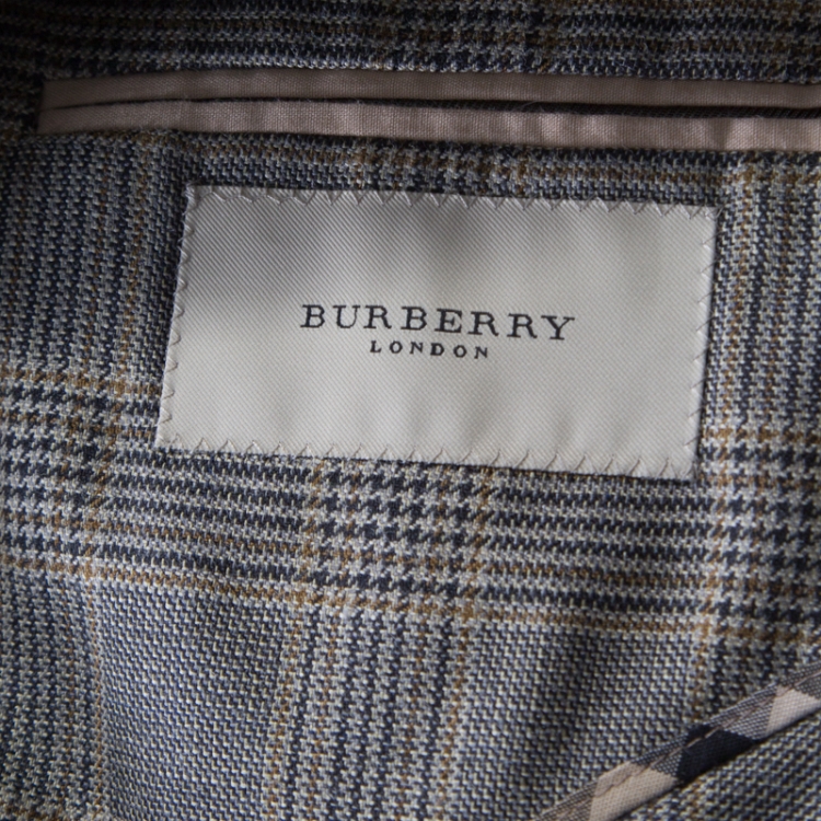 Pre Owned Burberry Grey Houndstooth Patterned Silk and Wool Regular Fit Blazer XL