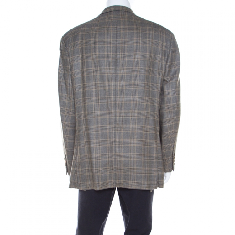 Pre Owned Burberry Grey Houndstooth Patterned Silk and Wool Regular Fit Blazer XL
