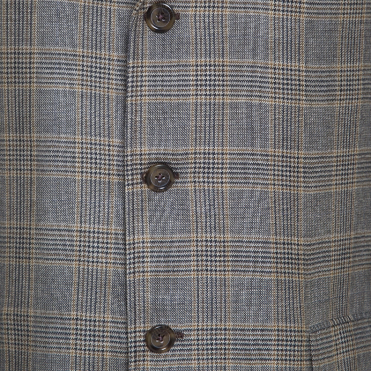 Pre Owned Burberry Grey Houndstooth Patterned Silk and Wool Regular Fit Blazer XL