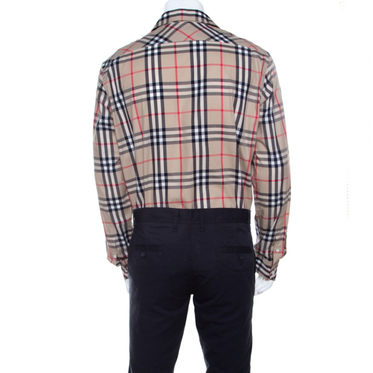 Pre Owned Burberry London Beige Nova Check Long Sleeve Button Front Shirt XL