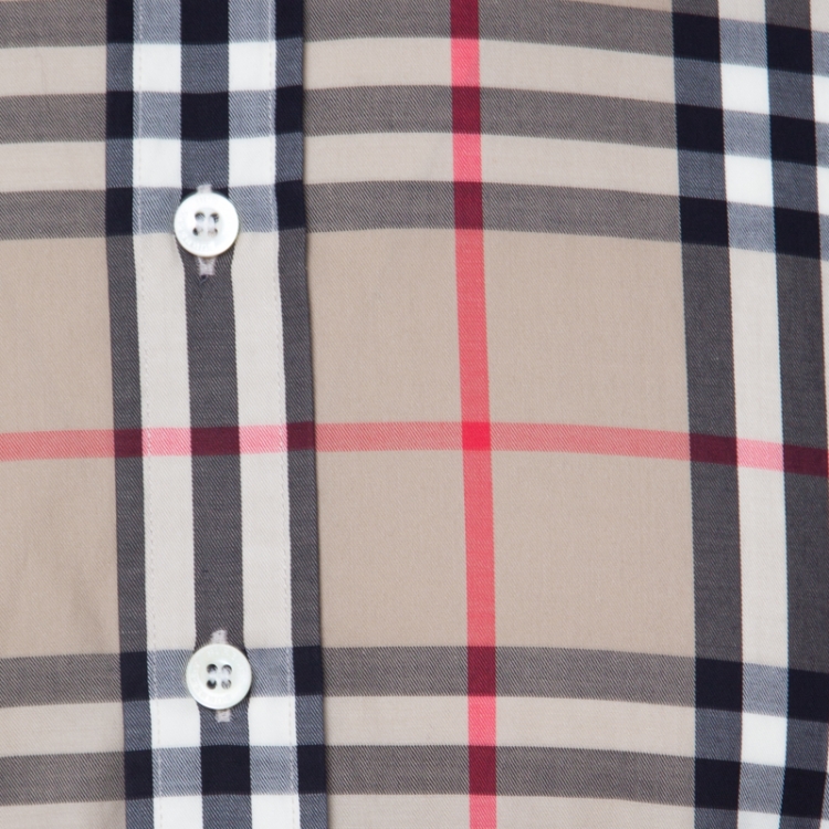 Pre Owned Burberry London Beige Nova Check Long Sleeve Button Front Shirt XL