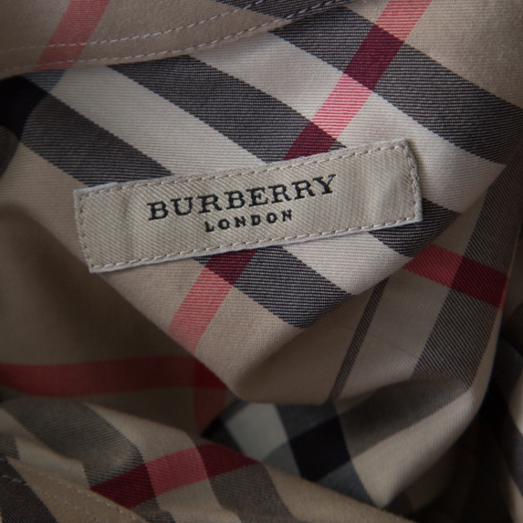 Pre Owned Burberry London Beige Nova Check Long Sleeve Button Front Shirt XL