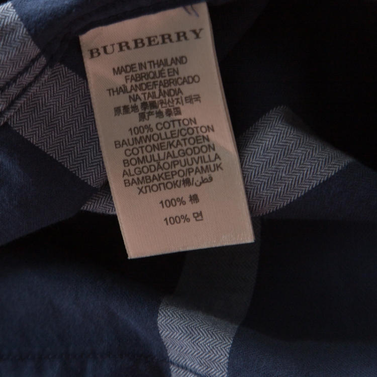 Pre Owned Burberry Brit Navy Blue Checked Cotton Long Sleeve Button Down Shirt S