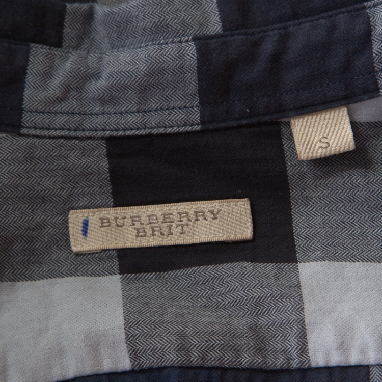 Pre Owned Burberry Brit Navy Blue Checked Cotton Long Sleeve Button Down Shirt S