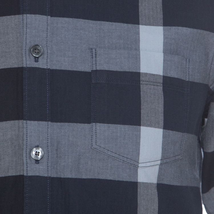 Pre Owned Burberry Brit Navy Blue Checked Cotton Long Sleeve Button Down Shirt S