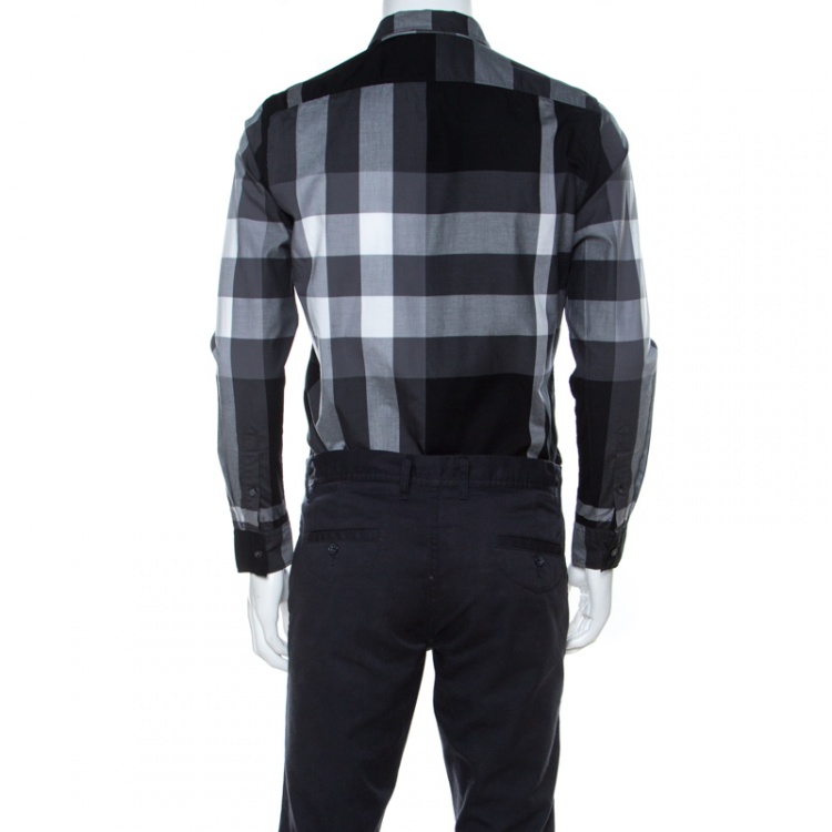 Pre Owned Burberry Brit Grey Checked Cotton Full Sleeve Button Down Shirt M