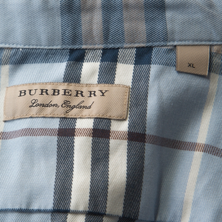 Pre Owned Burberry Blue Novacheck Cotton Blend Long Sleeve Button Front Shirt XL