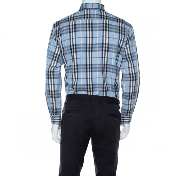 Pre Owned Burberry Blue Novacheck Cotton Blend Long Sleeve Button Front Shirt XL